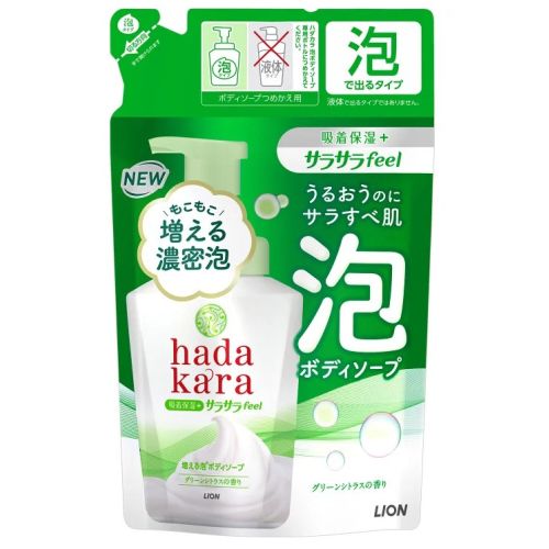 LION Hadakara Foam Пінне мило для гладкості тіла, аромат зеленого цитрусу, поповнення 420 мл