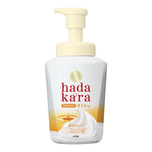 LION Hadakara Foam Пінне мило для тіла з натуральними оліями, аромат троянди, 530 мл