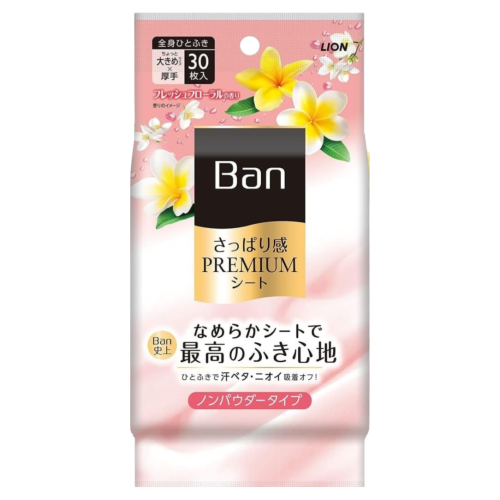 LION Ban Premium Refreshing Sheets Освіжаючі вологі дезодоруючі серветки без пудри, квітковий аромат, 30 шт