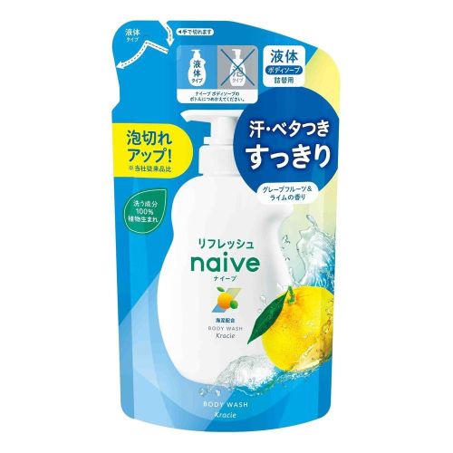 Kracie Naive Body Soap Sea Mud Рідке мило для тіла з морською гряззю, поповнення 360 мл