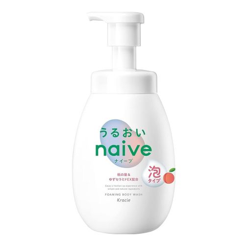 Kracie Naive Foaming Body Soap Moisturizing Пінисте зволожуюче мило для тіла з екстрактом листя персика, 600 мл