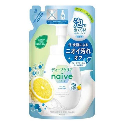 Kracie Naive Foaming Body Soap Пінисте мило для тіла з екстрактом грейпфрута, поповнення 480 мл