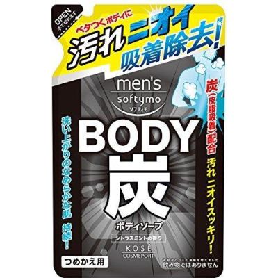 KOSE Mens Softymo Body Soap Чоловіче рідке мило для тіла з деревним углем, змінний блок 400 мл