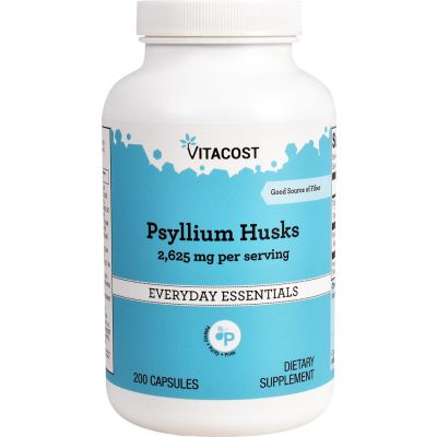 Vitacost Psyllium Husks Клетчатка растворимая, пребиотик, слабительное, 200 капсул на 40 днів прийому