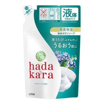 LION Hadakara Рідке мило для тіла, удерживает влагу на шкірі, аромат мила, змінний блок 360 мл