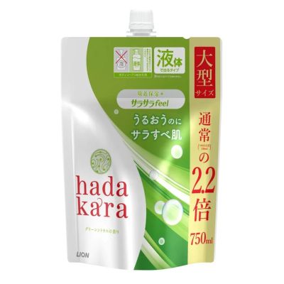LION Hadakara Рідке мило для тіла, удерживает влагу на шкірі, аромат зелений цитрус, змінний блок 750 мл