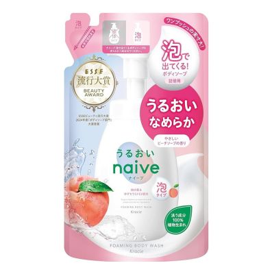 Kracie Naive Foaming Body Soap Moisturizing Пенистое зволожувальне мило для тіла з екстрактом листя персика, змінний блок 480 мл