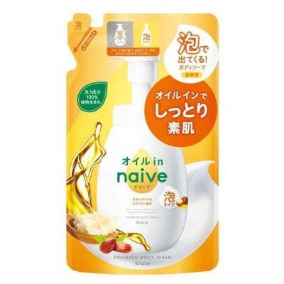 Kracie Naive Foaming Body Soap Oil-in Пенистое мило для тіла з оліями ши і жожоба, змінний блок 480 мл