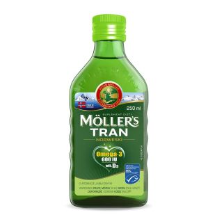 Mollers tran omega-3 риб'ячий жир з Норвегії для дорослих та дітей від 3 років, вітаміни А, D, Е, смак яблук, 250 мл