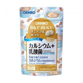 Orihiro Кальцій, магній, вітамін D, кисломолочні бактерії, зі смаком кави, 150 жувальних таблеток на 30 днів