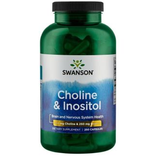 Swanson Premium Choline & Inositol, Холін 250 мг + Інозитол 250 мг, вітамін В4, вітамін В8, 250 капсул на 250 днів прийому
