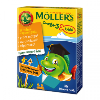 Mollers Tran Omega-3 Rybki риб'ячий жир та вітамін D для дітей від 3 років та дорослих, смак апельсин-лимон, 36 желейок