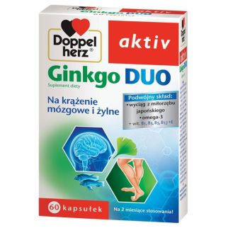 Екстракт Гінкго Білоба, Omega-3, вітаміни, Doppelherz Aktiv, Ginkgo Duo, 60 капсул