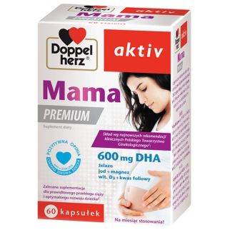 Doppelherz Aktiv, Mama Premium, Пренатальні вітаміни з DHA EPA, фолієвою кислотою, вітамінами, 60 капсул