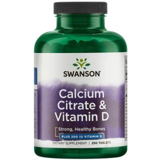 Swanson Premium Calcium Citrate & Vitamin D Кальцію цитрат 315 мг, вітамін D 5 мкг, 250 таб