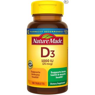 Nature Made Vitamin D3, 1000 IU, вітамін D, 25 мкг, 100 таблеток 50 днів