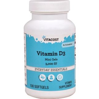 Vitacost Vitamin D3 5000 МО (125 мкг), вітамін D у мінікапсулах із сафлоровою олією, 100 капсул на 100 днів