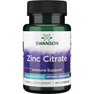 Swanson Zinc Citrate, цитрат цинку 50 мг, виробництво США, 60 капсул на 60 днів прийому