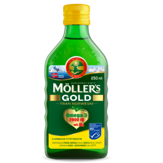 Mollers tran GOLD omega-3, норвезький риб'ячий жир, олія печінки тріски, жирні кислоти, вітаміни А, Е, D, 250 мл