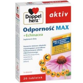 Комплекс з ехінацеєю та вітамінами С, D, В, цинком та селеном Doppelherz Immunity Max, 20 таблеток
