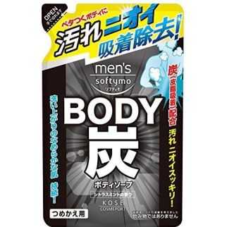 Kose Mens Softymo Charcoal Soap Citrus Mint Чоловіче рідке мило для душу з деревним вугіллям, поповнення 400 мл