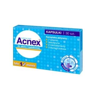 Acnex вітаміни, лактоферин, екстракти для шкіри, схильної до акне, 30 капсул