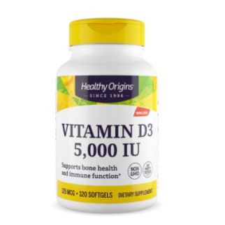 Healthy Origins Vitamin D3 з ланоліну 5000 IU в оливковій олії 120 желатинових капсул на 120 днів прийому