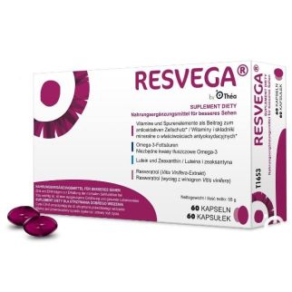 Resvega вітаміни та добавки для зору з лютеїном, ресвератролом, зеаксантином, Omega-3, 60 капсул