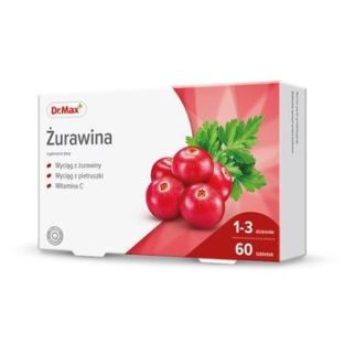 Dr.Max Cranberry екстракти журавлини та петрушки, вітамін C для нирок і сечовивідної системи, 60 таблеток. До 03/2026
