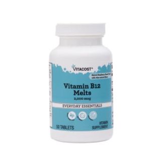 Vitacost Vitamin B12 Melts Raspberry-Peach 2000 мкг, вітамін В12, смак малина-персик, 50 таблеток на 50 днів