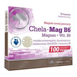 Olimp Chela-Mag B6 Дигліцинат магнію (амінокислотний хелат магнію Альбіон) 100 мг і вітамін В6, 30 капсул