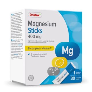 Dr.Max Magnesium Sticks Магній 400 мг, Вітаміни В1, В6, В12, С 30 саше, можна вживати без води, смак лимон