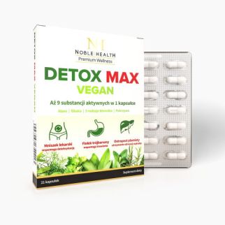 Noble Health Detox Max з алое, сливою, кульбабою, розторопшею, клітковиною, кропивою, фіалкою, 21 капсула на 7 днів. До 04/2026