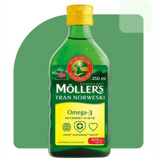 Mollers Tran omega-3, рідкий риб'ячий жир з Норвегії для дорослих та дітей від 3-х років зі смаком лимона, 250 мл