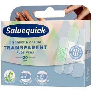 Salvequick Transparent Aloe Vera, прозорі, водостійкі пластирі з алое вера, 20 шт.. До 05/2029