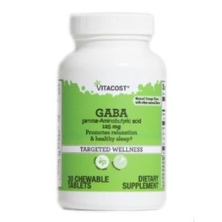 Vitacost GABA (ГАМК) 125 мг, гліцин, тирозин, таурин, магній 30 жувальних таблеток, апельсиновий смак