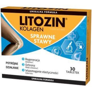 Litozin Collagen, колаген, хондроїтин, гіалуронова кислота, шипшина, вітамін С, мідь, 30 табл (Orkla, Данія)
