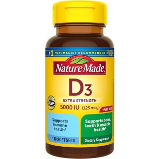 Nature Made D3 High Potency -5000 IU, 125 мкг, вітамін D3, 180 желатинових капсул