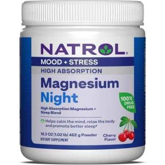 Natrol Magnesium Night Powder Cherry Магній, Калій, Гліцин, Гамк, меліса, мелатонін для сну, порошок 462 г