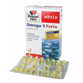 Doppelherz Aktiv Omega-3 Forte, риб'ячий жир, жирні кислоти Омега-3, 60 желатинових капсул на 30-60 днів прийому