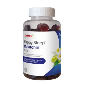 Dr. Max Happy Sleep Melatonin Мелатонін 1мг, ромашка, хміль, вітамін В6, вишневий смак, 60 жувальних цукерок