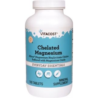 Vitacost Хелатний магній - Бісгліцинат-хелат магнію Albion, забуферений оксидом магнію, 180 таблеток