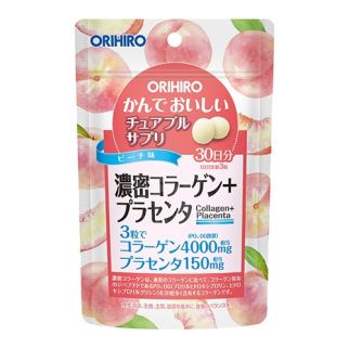 Orihiro Щільний колаген + плацента, жувальні таблетки зі смаком персика, 90 таблеток