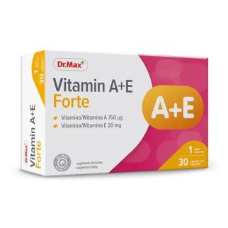 Dr.Max Vitamin A+E Forte, вітамін А 750 мкг, вітамін Е 20 мг, 30 капсул на 30 днів. До 06/2027