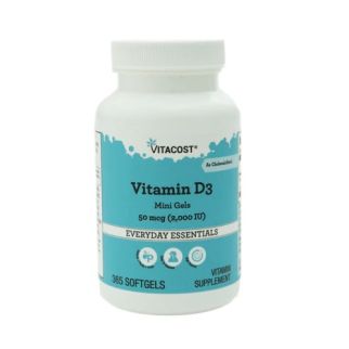 Vitacost Vitamin D3 (холекальциферол), вітамін D3 2000 IU, 50 мкг, 365 міні капсул на 365 днів. До 02/2026