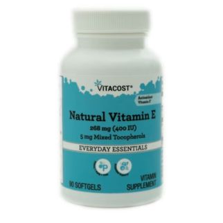 Vitacost Natural Vitamin E, 268 мг (400 IU) Витамин Е, смесь токоферолов 5 мг, 90 капсул. До 12/2025