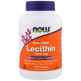 NOW Foods Lecithin соєвий лецитин БЕЗ ГМО 1200 мг, 100 капсул